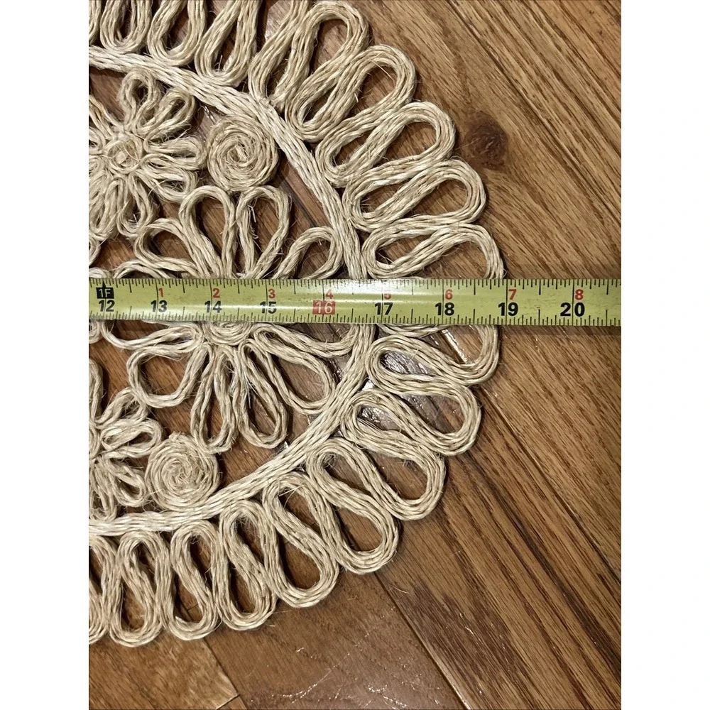 Set Of 7 Vintage Abaca Hemp Centerpiece Placemats Woven Floral Scrolled MCM Boho